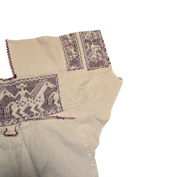 Vtg Mexican Huipil Dress Hand Embroidered Horse on Rider Oaxacan Tunic Pockets - Picture 7 of 13